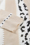 Animal Print Accent V Neck Sweater