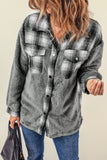 Plaid Patchwork Buttoned Pocket Sherpa Jacket