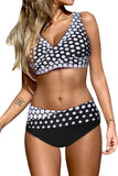Contrast Color Block Print Wrap V Neck Lace-up Back Bikini
