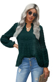 Ruffled Split Neck Lace Hollow Out Puff Sleeve Polka Dot Blouse