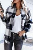 Black Plaid Print Buttoned Shirt Coat with Pocket