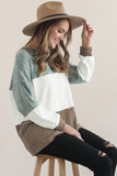 color Knit Texture Color Block Long Sleeve Top