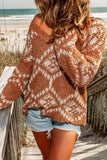 Brown Aztec Pattern Knit Sweater