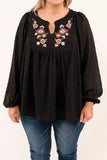Black Embroidered Swiss Dot Texture Plus Size Blouse