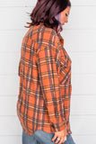 Orange Plus Size Plaid Pocketed Long Sleeve Shirt