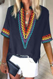 Ethnic Colorblock Short Sleeves Top