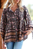 Black Vintage Boho Floral Print Loose Shirt