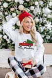 Merry Christmas Truck Pattern Embroidered Pullover Sweatshirt