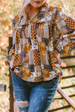 Turn-down Neck Mixed Print Plus Size Shirt