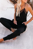 Lace Patchwork Spaghetti Strap Slim-fit Jumpsuit