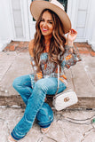Boho Mixed Floral Print Flutter Sleeve Off Shoulder Blouse