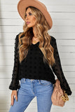 Black Swiss Dot Bubble Sleeve Blouse