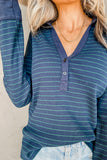 Navy Striped Ribbed Knit Polo Top