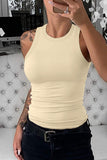 Solid White Round Neck Ribbed Tank Top