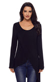 Faux Wrap Irregular Hemline O Neck Shirt