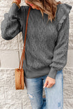 Frilled Shoulder Detail Cable Knit Sweater
