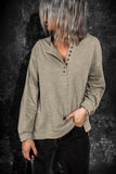 Solid Color Buttoned Front Long Sleeve Top
