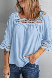 Sky Blue Crochet Trim Hollow-out Blouse