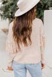 Fringe Hollow-out Drop Shoulder Pullover Sweater