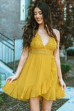 Lace Splicing Criss Cross Lace-up V Neck Cami Dress