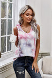 Pink Tie Dye Ruffled V-Neck Tank