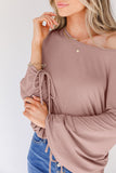 Ribbed Drawstring Ruched Dolman Sleeve Top