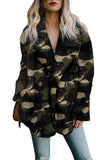 Camo Lapel Collar Open Front Fleece Coat