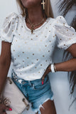 Dotted Heart Print Puff Sleeve Top