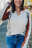 Leopard Colorblock Waffle Knit Long Sleeve Top