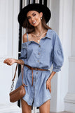 Asymmetric Cold Shoulder Denim Dress
