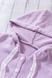 Kangaroo Pocket Button Lace Drawstring Hooded Pullover Sweater