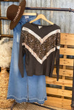 Chevron Sequin Leopard Splicing Long Sleeve Top