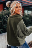 Green Patchwork Button Down Neckline Hoodie