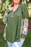 Plus Size Floral Patchwork Henley Top