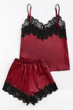 Lace Satin Sleepwear Cami Top and Shorts Pajamas Set