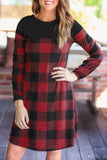 Buffalo Plaid Splicing Long Sleeve Mini Dress
