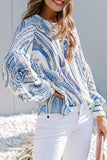 Crewneck Floral Printed Balloon Sleeves Blouse