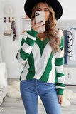 Striped Colorblock V Neck Knitted Sweater