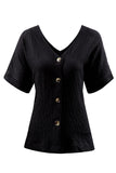 V Neck Button Front Crinkled Blouse