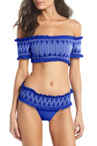 Black/Red/Blue Smocked Bardot Bikini Set