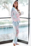 Multicolor Tie-dye Long Sleeve Shirt with Pants Lounge Set