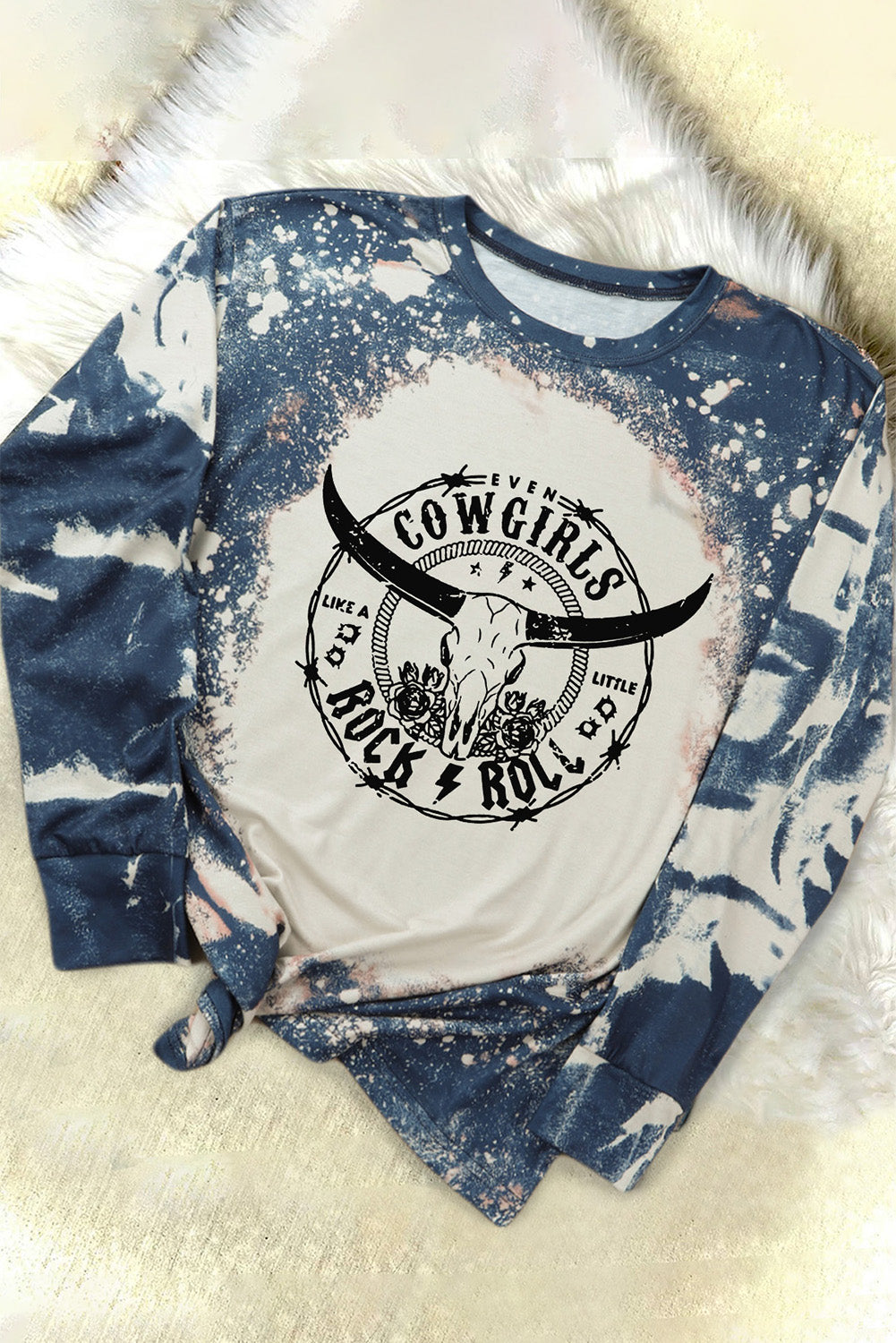 Multicolor COWGIRLS ROCK ROLL Graphic Print Long Sleeve Top