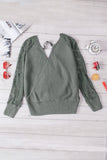 Sexy V Neck Surplice Hollow-out Sweater with Lace Sleeves