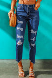 Medium Wash High Rise Distressed Skinny Jeans