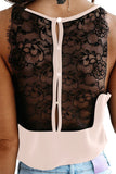 Spaghetti Straps Eyelash V Neck Buttoned Back Lace Splicing Tank Top