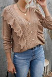 Ruffled Buttoned Open Front Knitted Sweater