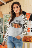 Animal Print Sleeve Halloween Pumpkin Raglan Top