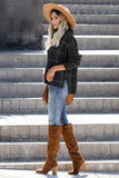 Beige Grid Pattern Turtleneck Sweater