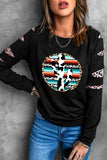 Black Cow Cactus Graphic Print Contrast Long Sleeve Sweatshirt