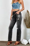 High Rise Washed Distressed Flare Jeans